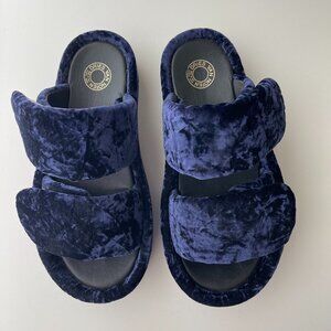 Dries Van Noten Crushed Velvet Sandals in Dark Royal Blue size